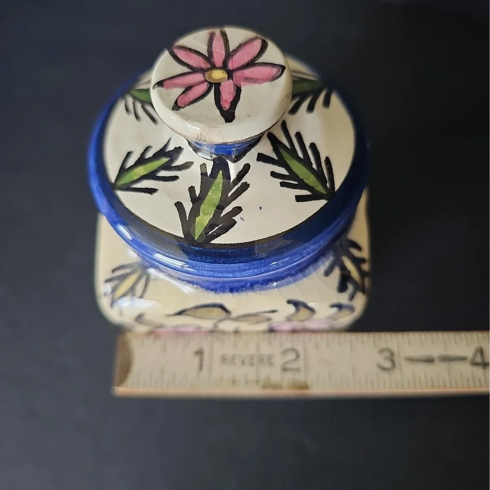 Hand Painted Jerusalem Old City Ceramic Floral Lidded Jar Signed Glossy